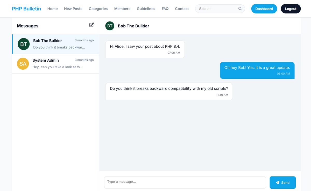 PHP Bulletin Feature: Real-Time Private Messaging